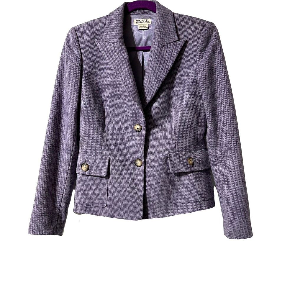Michael Kors 100% Wool Herringbone Tweed Blazer Jacket Lavender Purple Size 2 - Picture 6 of 10